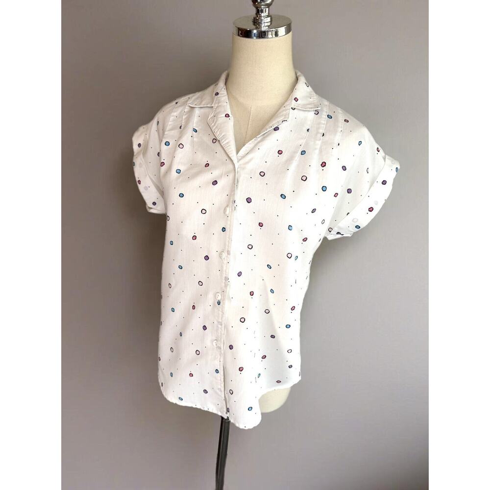 Vintage 80s Abstract Art All over Geometric Women's blouse Medium Cabrais